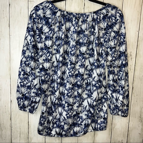 Michael Kors Tie Dye Blouse True Navy Blue White Size Small Scoop Neck - Picture 5 of 8